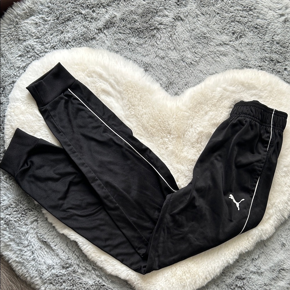 Puma Kids Boys Black Joggers with White Linee